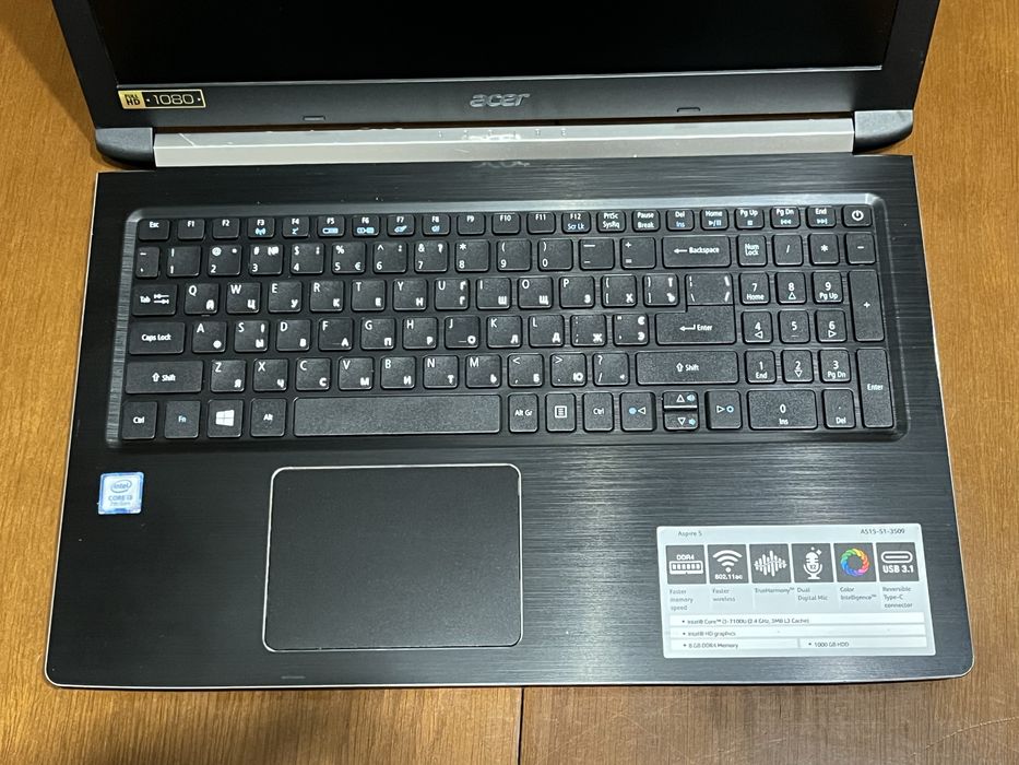 Ноутбук 15.6" Acer Aspire 5 на Intel i3-7100U с 8ОЗУ/256SSD/FullHD