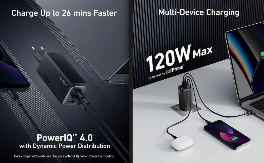 Mocna Ładowarka Sieciowa ANKER GaNPrime 737 120W USB-C/USB-A Kabel USB-C