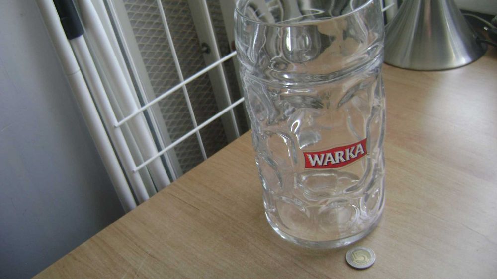 Starocie z PRL - Kufel szklany WARKA 1 litr TANIO