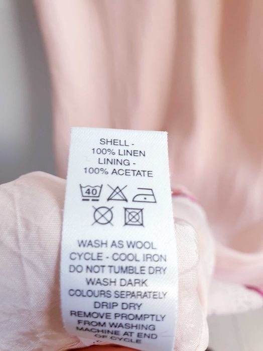 Sukienka pudrowy róż lniana Rocha John Rocha 38 40  len haftowana