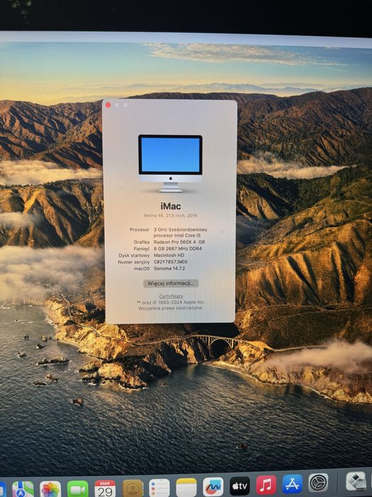 Imac Retina 4k 21.5 cala 2019 JAK NOWY