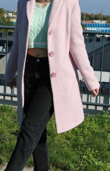Wełniany płaszcz massimo dutti różowy pudrowy zimowy 38 m