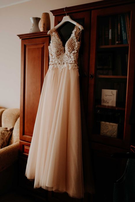 Suknia ślubna JACOBINA z doczepianymi rękawkami - Boho Glamour/tiulowa