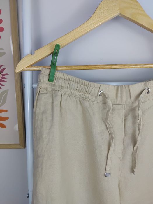 Lniane spodnie bezowe chinosy cygaretki 100% len linen materiałowe XL