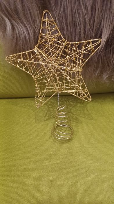 Gwiazda brokatowy złota na czubek choinki 25 cm