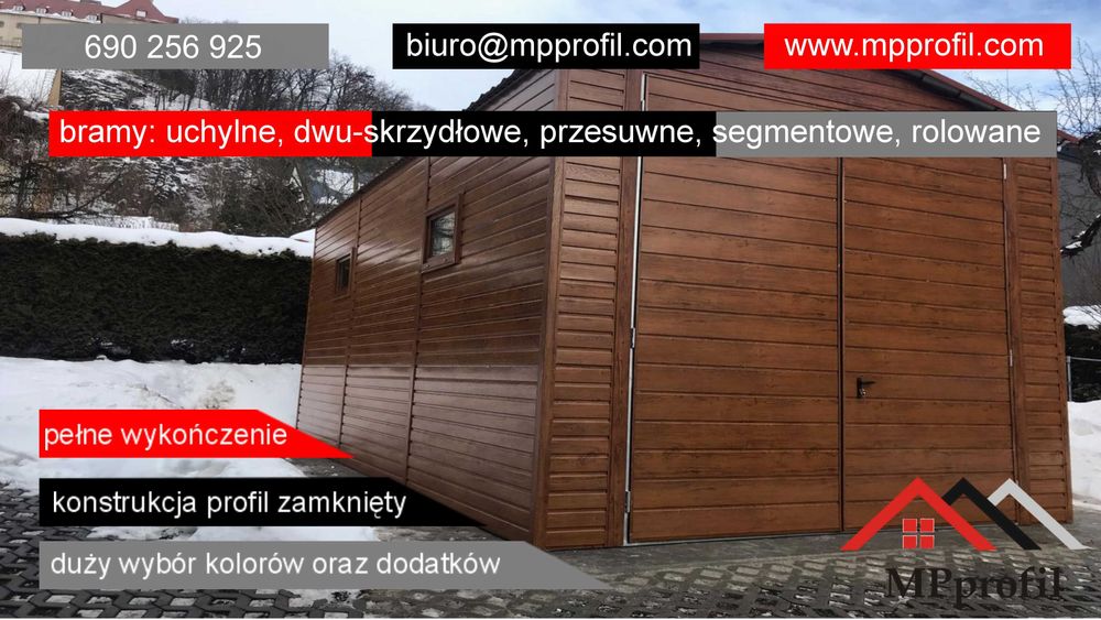 Garaż 3,5 x 6 m profil zamknięty, automatyczna brama segmentowa