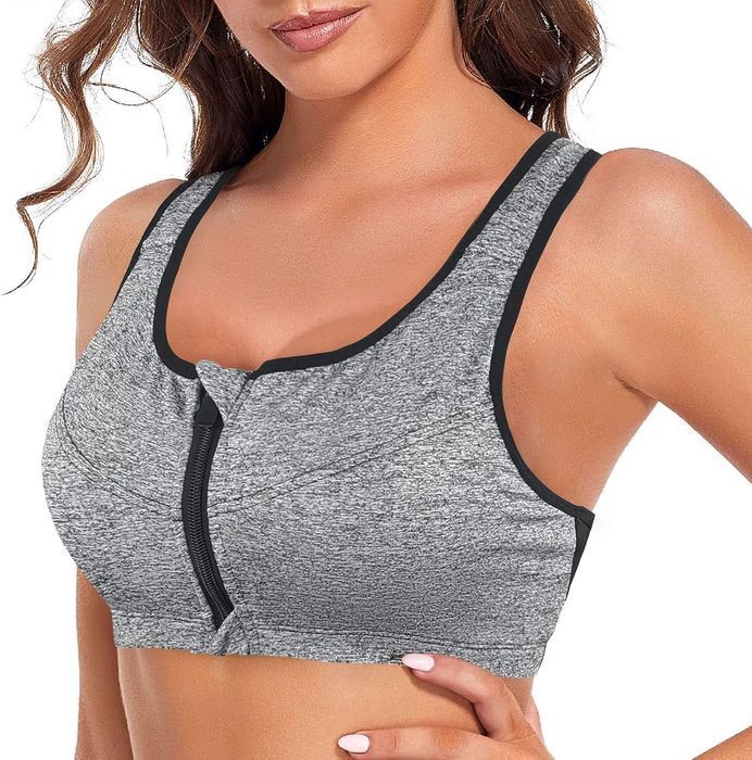 Sports Bra - Front Zipper Push-Up - 3XL Grey