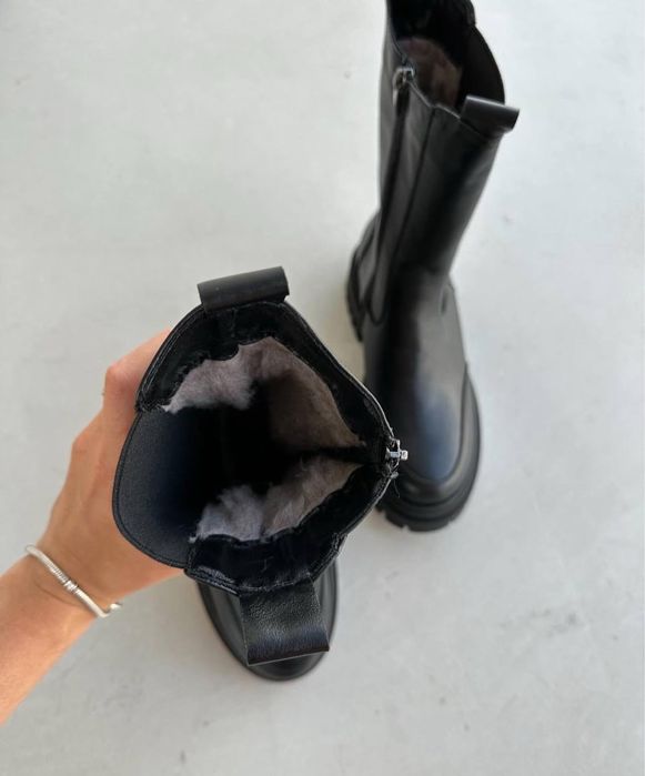 Акція, Високі челсі зі змійкою, теплі на хутрі, 38 розмір (24-24,5 см)