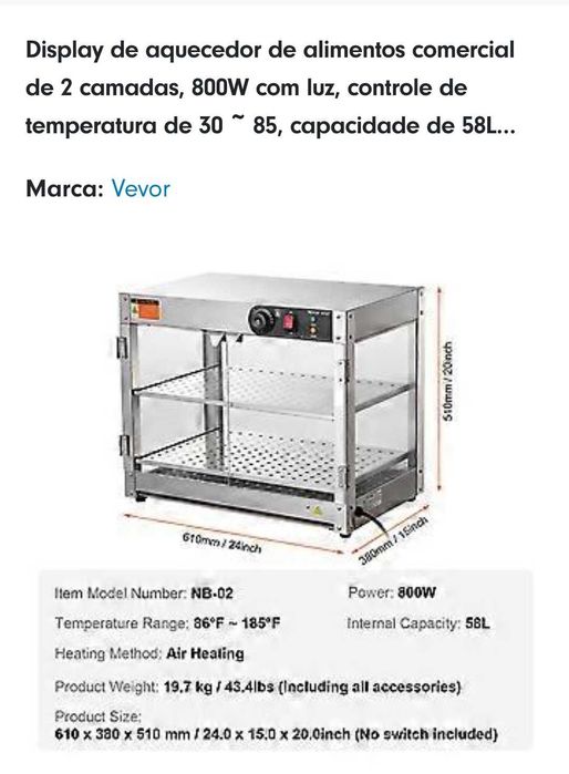 Display aquecedor alimentos
