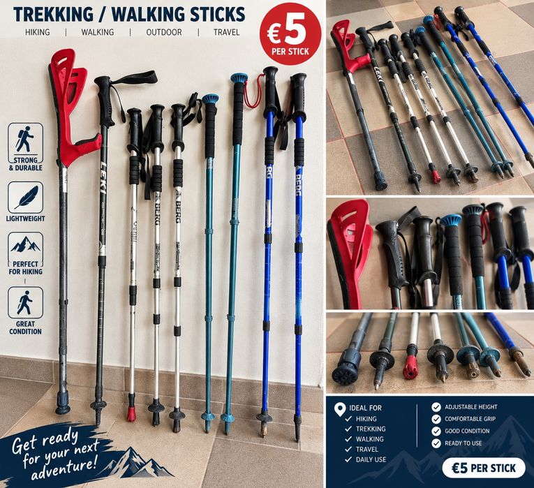 Bastões de Trekking / Caminhada – Fortes, Leves e Duráveis – €5 Cada!