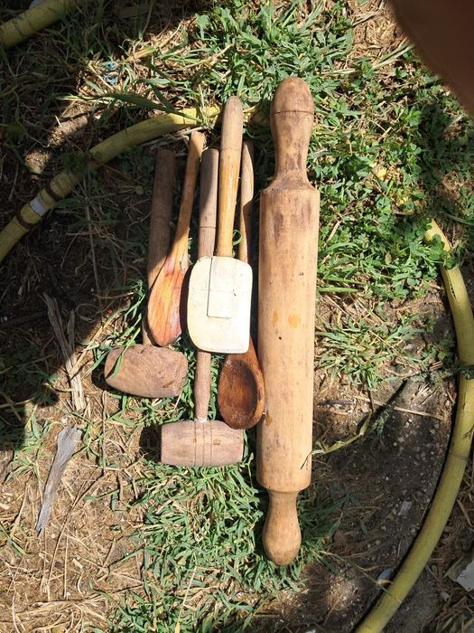 Conjunto madeira utensilios de cozinha