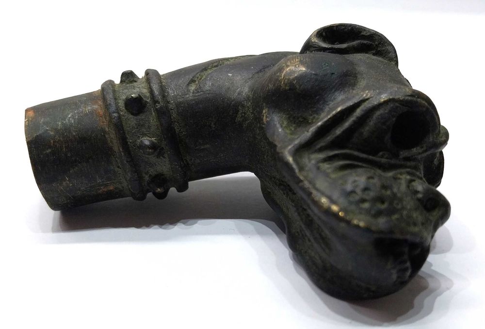 Rara maçaneta / cabo de bengala antigo cabeça de cão Bulldog