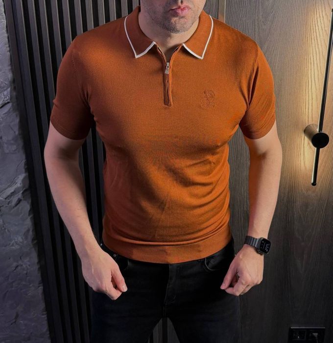 BRAND Чоловіче поло гірчиця/чорне M,L,XL,2XL,3XL шоурум Київ