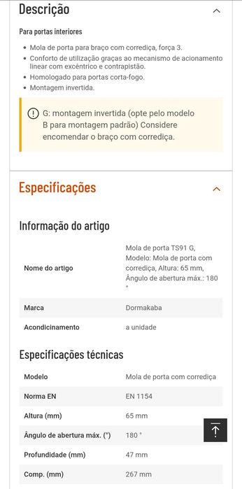 Mola TS91G DORMAKABA para porta corta fogo