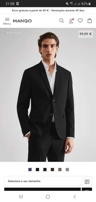 Blazer Preto Fato Super Slim Fit Mango Tamanho L + Gravata Azul