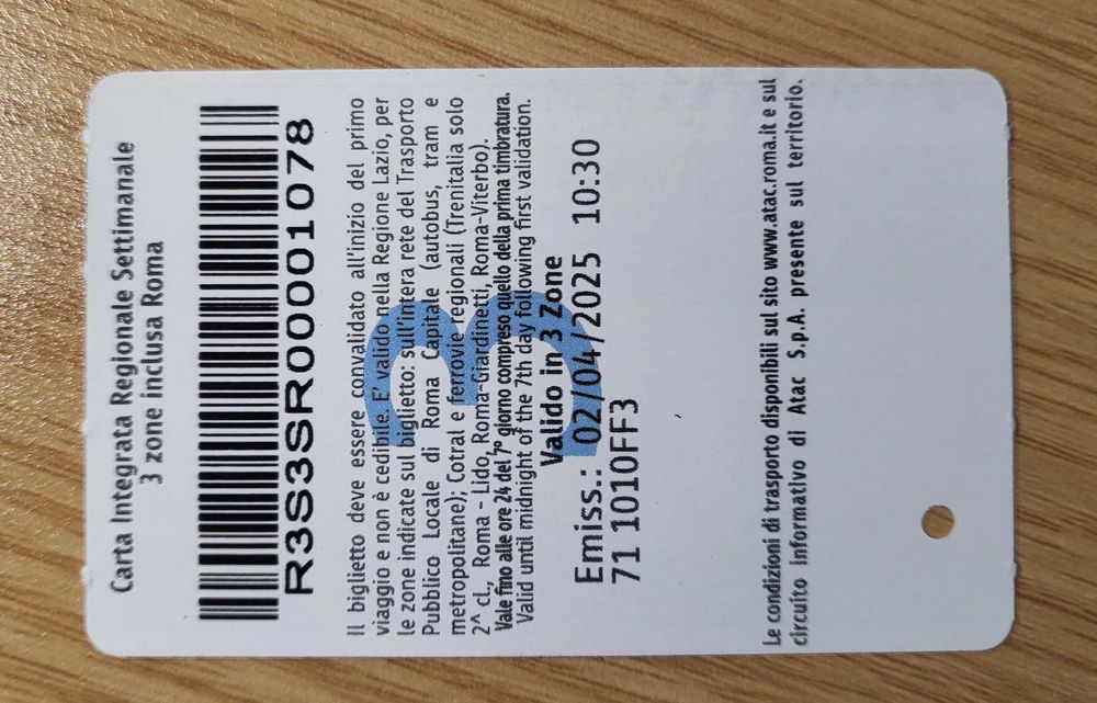 Bilet tygodniowy komunikacja miejska Rzym i Lazio (3 strefy)