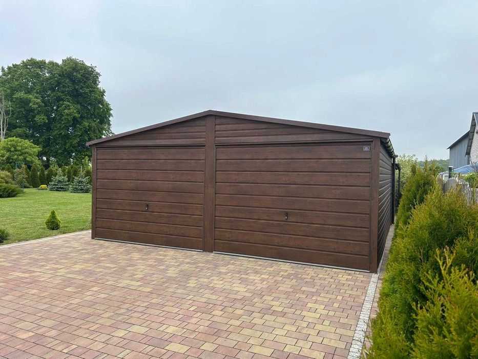 Garaż Blaszany dwustanowiskowy dwuspadowy 6x6 Orzech CAŁA POLSKA