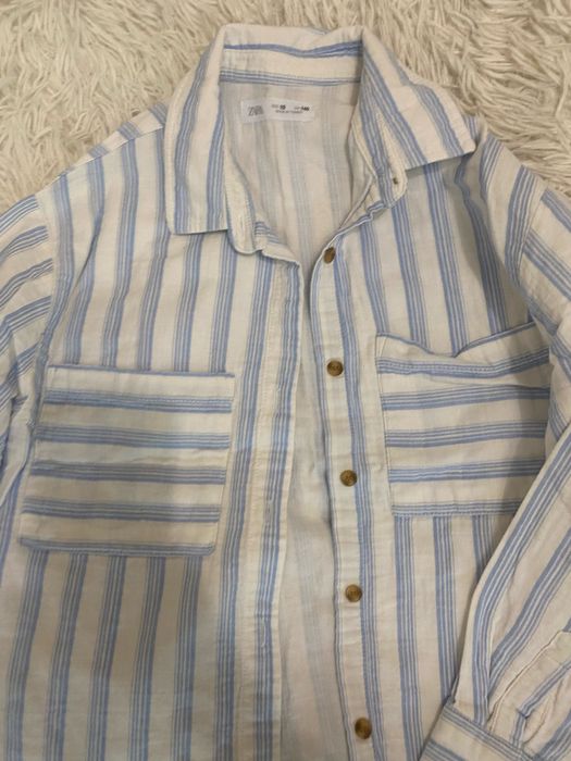 Лляная рубашка белая Zara 134-140 см 9-10 р