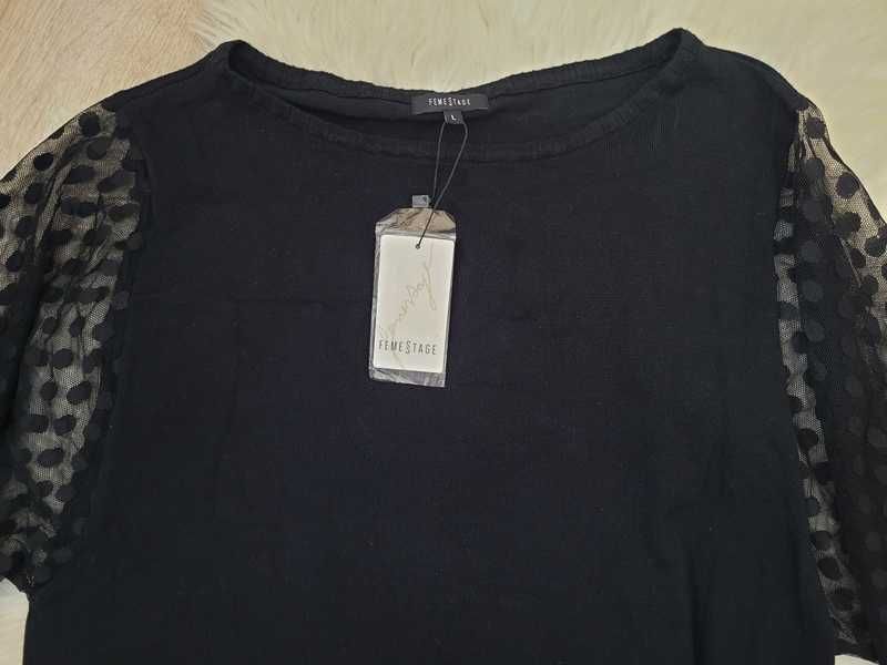 Czarny cienki sweter z przezroczystymi rękawami, Femestage L (40) nowy