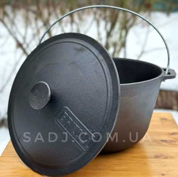 Туристичний чавунний казан кастрюля 6 8 10 л з кришкою  сковорідкою Бризоль