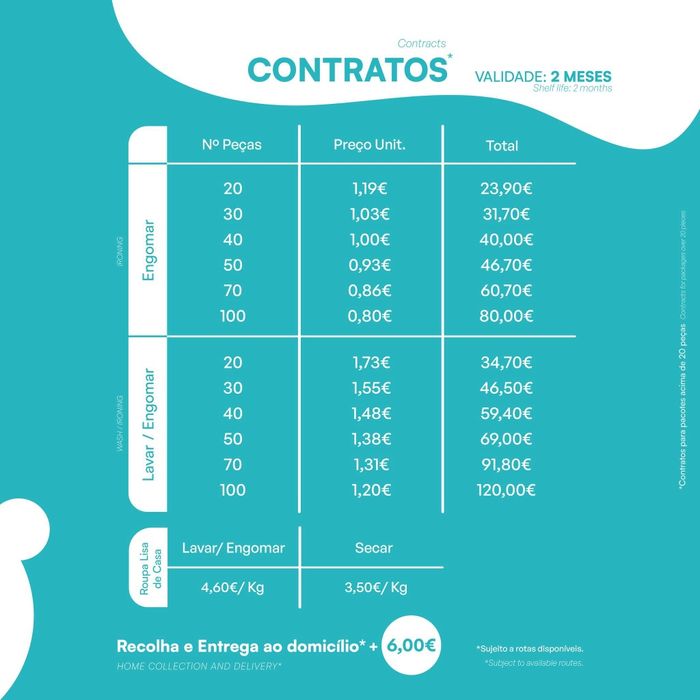 Serviços de engomadoria e lavandaria