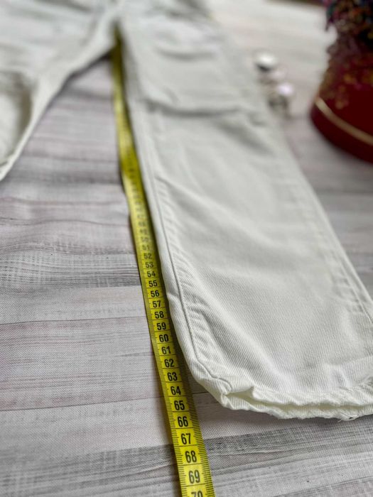 Goldgarn Denim jeansy białe rurki z dziurami elastyczne 100% bawełna