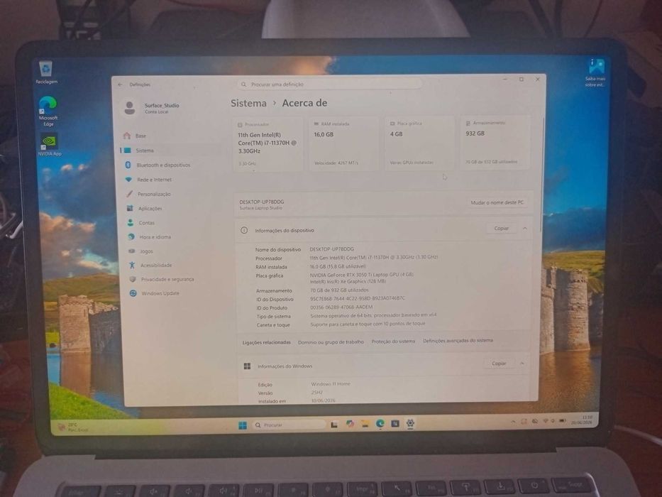 Surface Laptop Studio I7 3050 TI 16GB 1TB Ecrã Touch 120HZ Slim Pen 2
