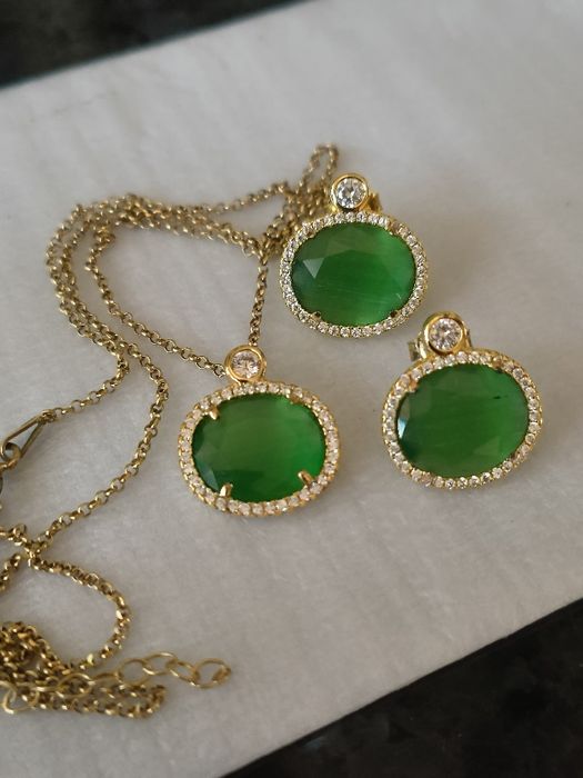 Conjunto colar e brincos verde