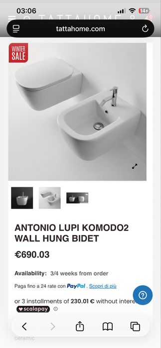 Bidé suspenso Antonio Lupi (NOVO)