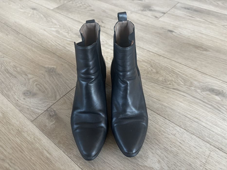 Skorzane czarne botki/ nowe fleki