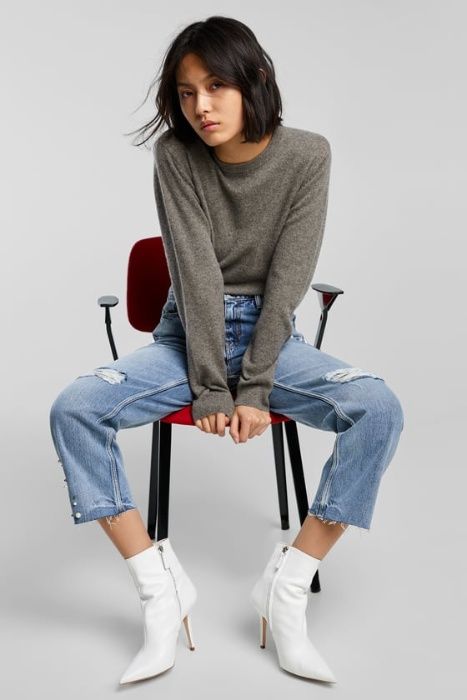 Джинсы с высокой посадкой с потертостями ZARA, новые! 32/XS