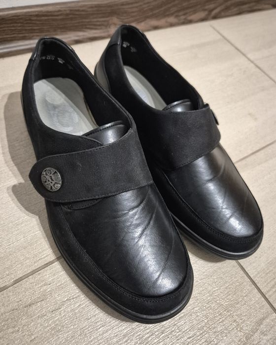 Buty SOLIDUS na szeroką stopę, czarne, skórkowe, na rzep, rozm.42,5