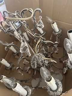 Candelabro em  vidro e ferro polido com 10 lâmpadas
