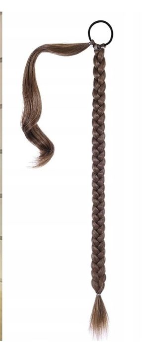 Kok dopinany warkocz  treska popielaty brąz długie 86CM