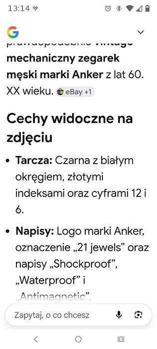 Zegarek anker męski