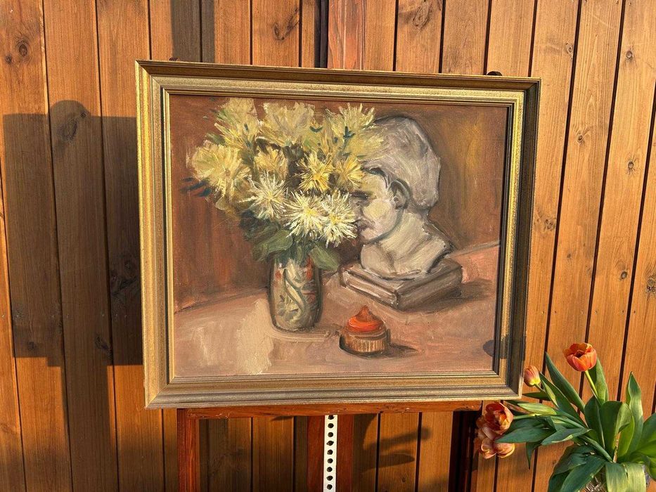 Obraz, martwa natura z kwiatami i rzeźbą #9109 Stylowy Węgrów