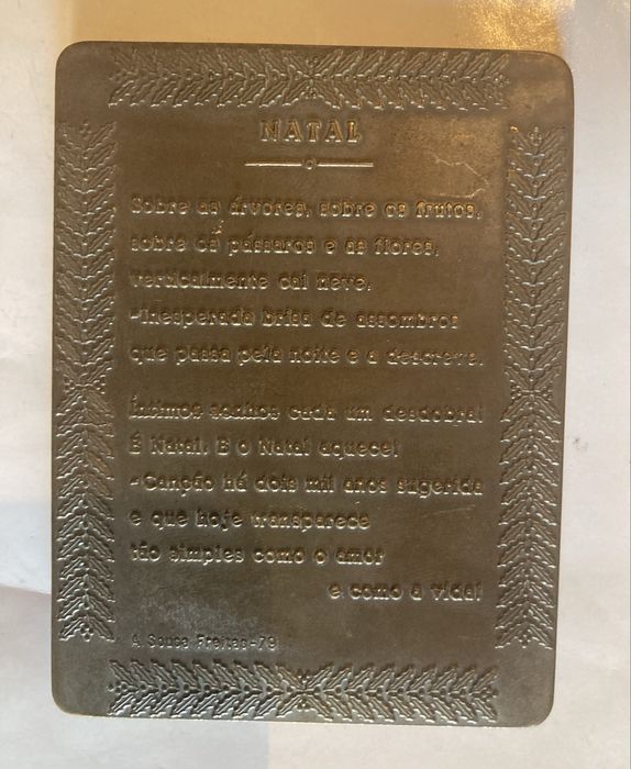 Placa de bronze Natal 1974