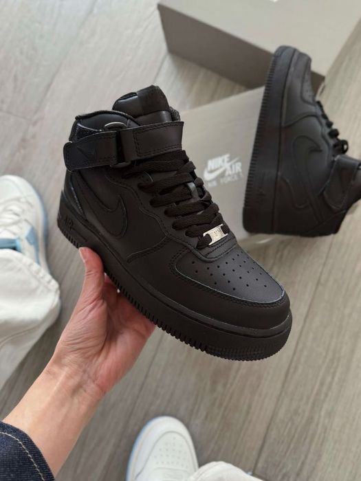 Новинка! Кросівки Nike Air Force 1 Mid 07 Black, Форси високі(чорні) , nike, шкіра
