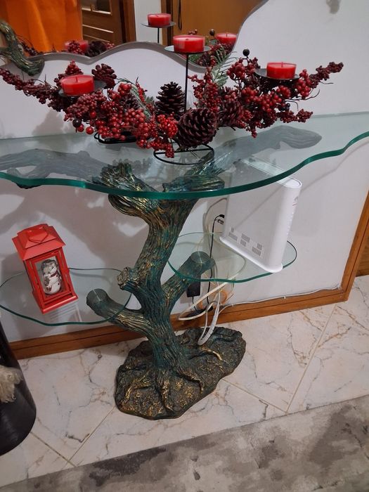 Conjunto  consola em metal e vidro + espelho