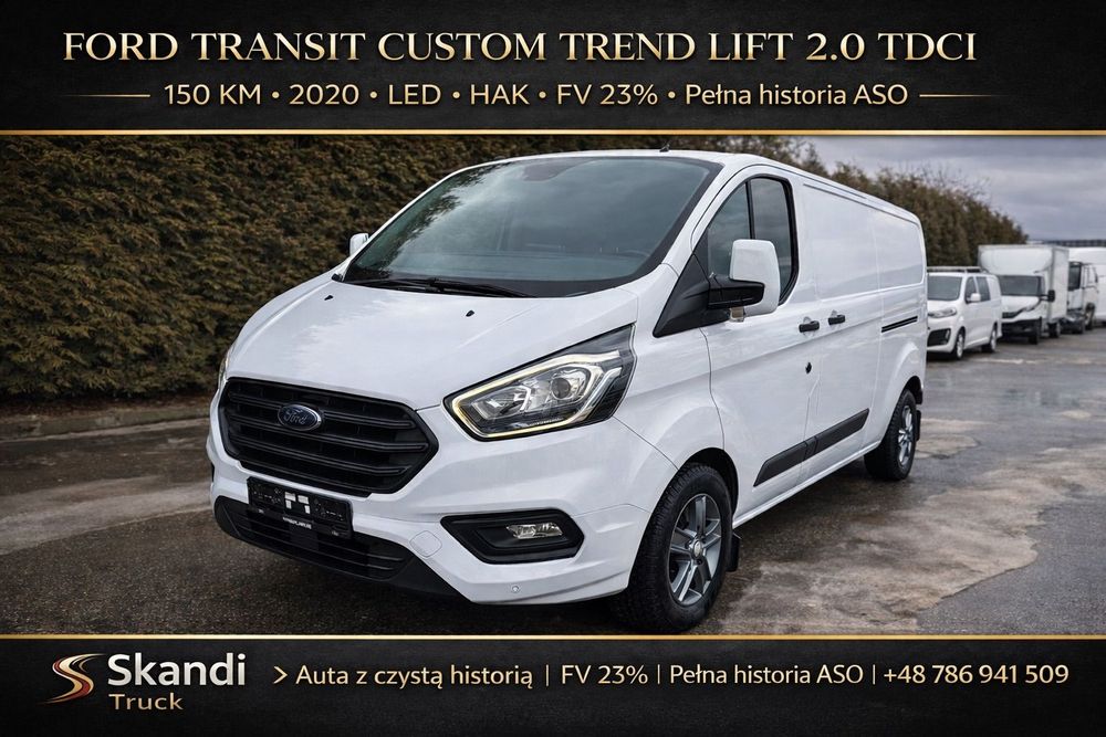Ford TRANSIT CUSTOM /L2H1/Vat1/LONG/ LIFT 2020r/ 2,0 TDCI/150KM/LED/BI-XENON/ EURO 6/ASO/NISKI PRZEBIEG/LED/HAK/FV23%/5-DZWI/LONG/Opel/Vw/Ford/Peugeot/Citroen  Transit Custom L2H1Long Led 2020r/2,0/150hk/Kamera/Bi-xenon/Euro6/Aso/