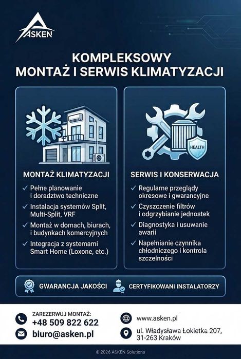 Montaż i serwis klimatyzacji / klimatyzacja Kraków i małopolskie