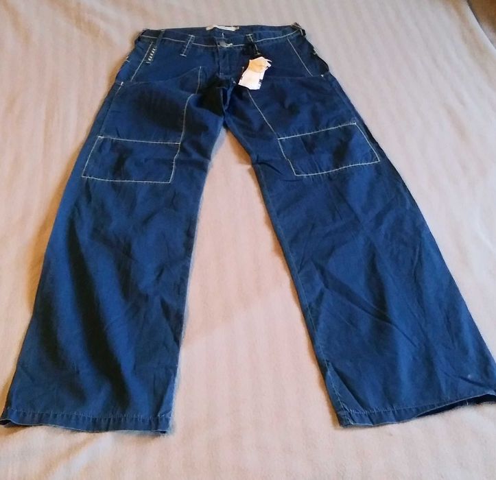 School Rag 25 100% bawełna niebieskie letnie szerokie spodnie vintage