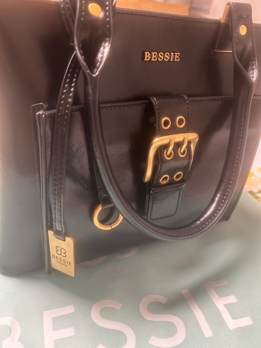 Nowa torebka BESSIE London – elegancka czarna ze złotymi dodatkami