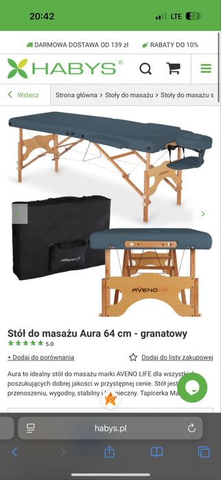 Stół do masażu Aura 64 cm