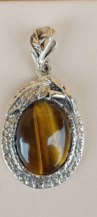 Zawieszka srebro oksydowane 925 z tygrysim okiem