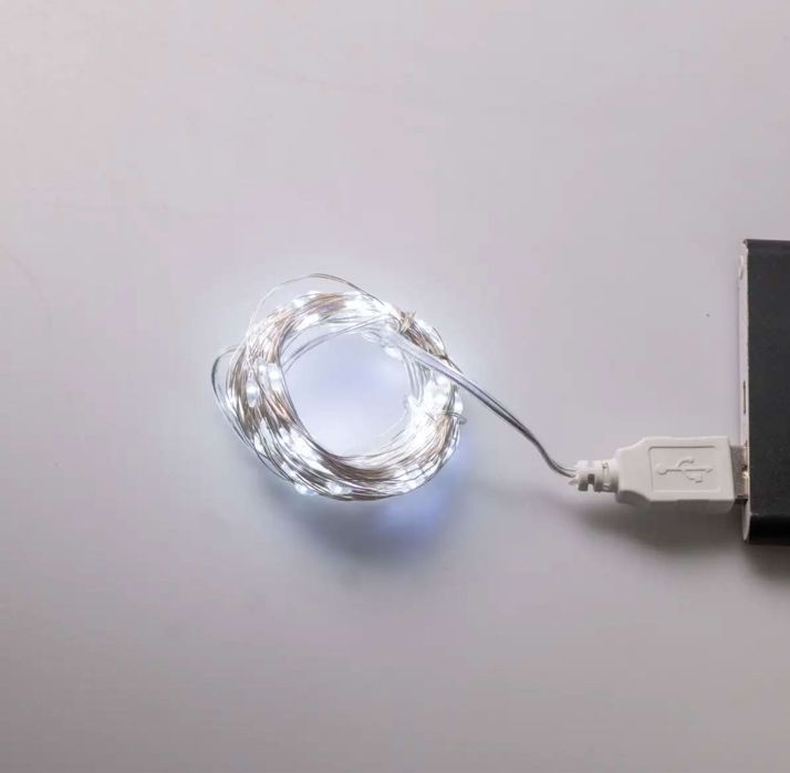 Гірлянда Роса нитка 100 LED довжина 10 м від USB зелена, жовтий білий