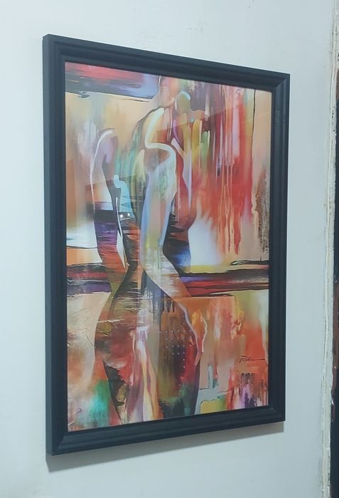 Quadro pintura tela tecido moldura mulher abstrata 57x77 cm