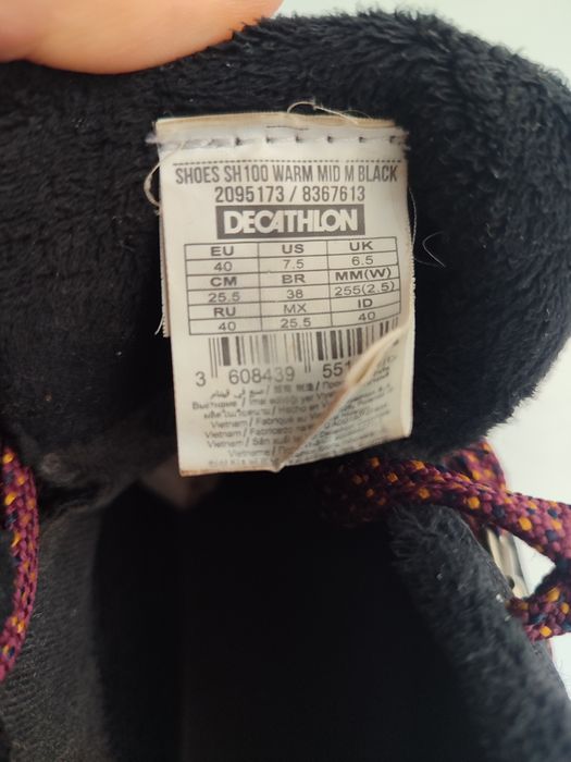 Quechua sh100 warm mid m black 40 розмір черевики кросівки