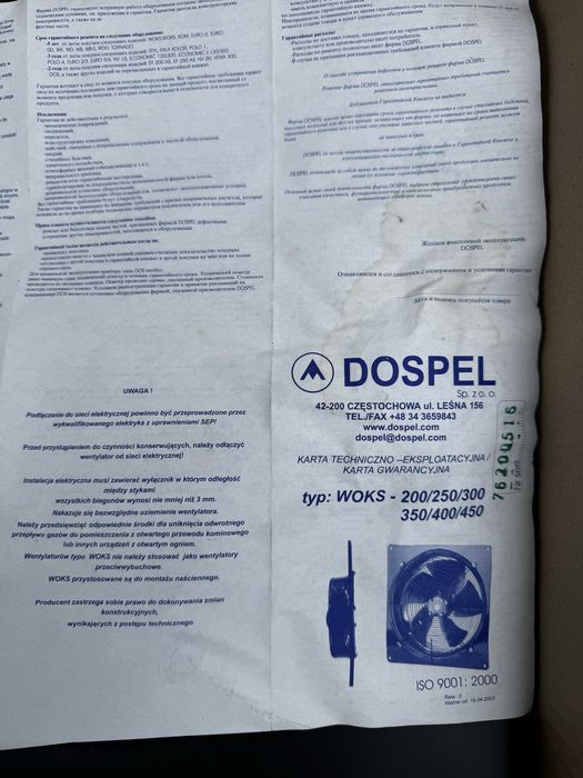 Wentylator wyciągowy WOKS 250 Dospel