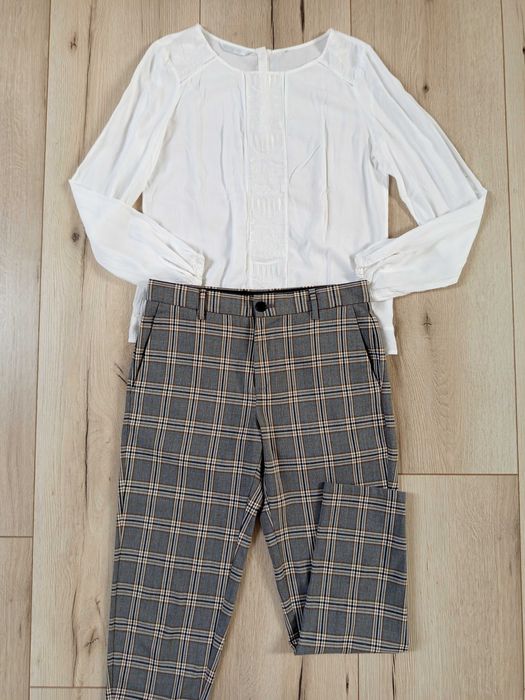 Damskie spodnie cygaretki w kratę BERSHKA 38